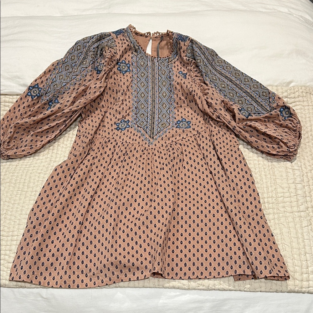 Anthropologie Pink and Blue Patterned Dress